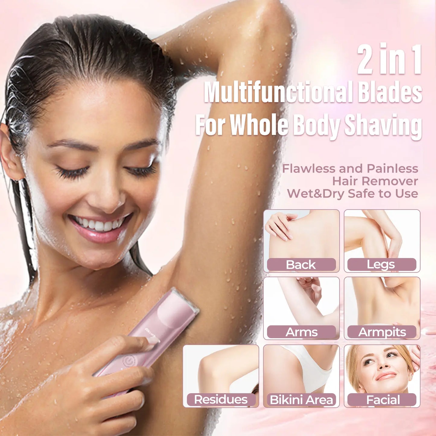 Trimmer for Women, Electric Shaver and Razor Rechargeable 2-In-1 Body and Facial Epilator