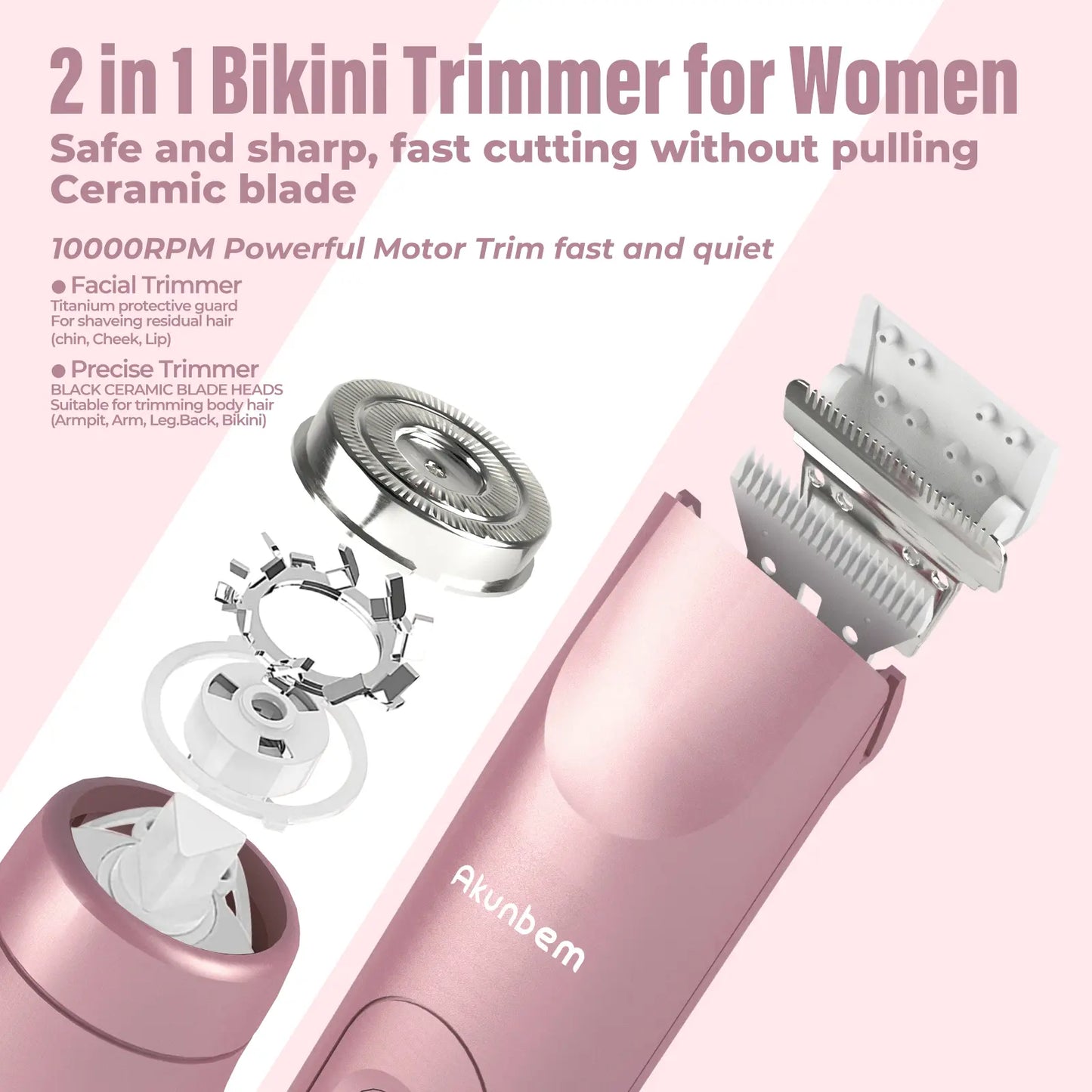 Trimmer for Women, Electric Shaver and Razor Rechargeable 2-In-1 Body and Facial Epilator